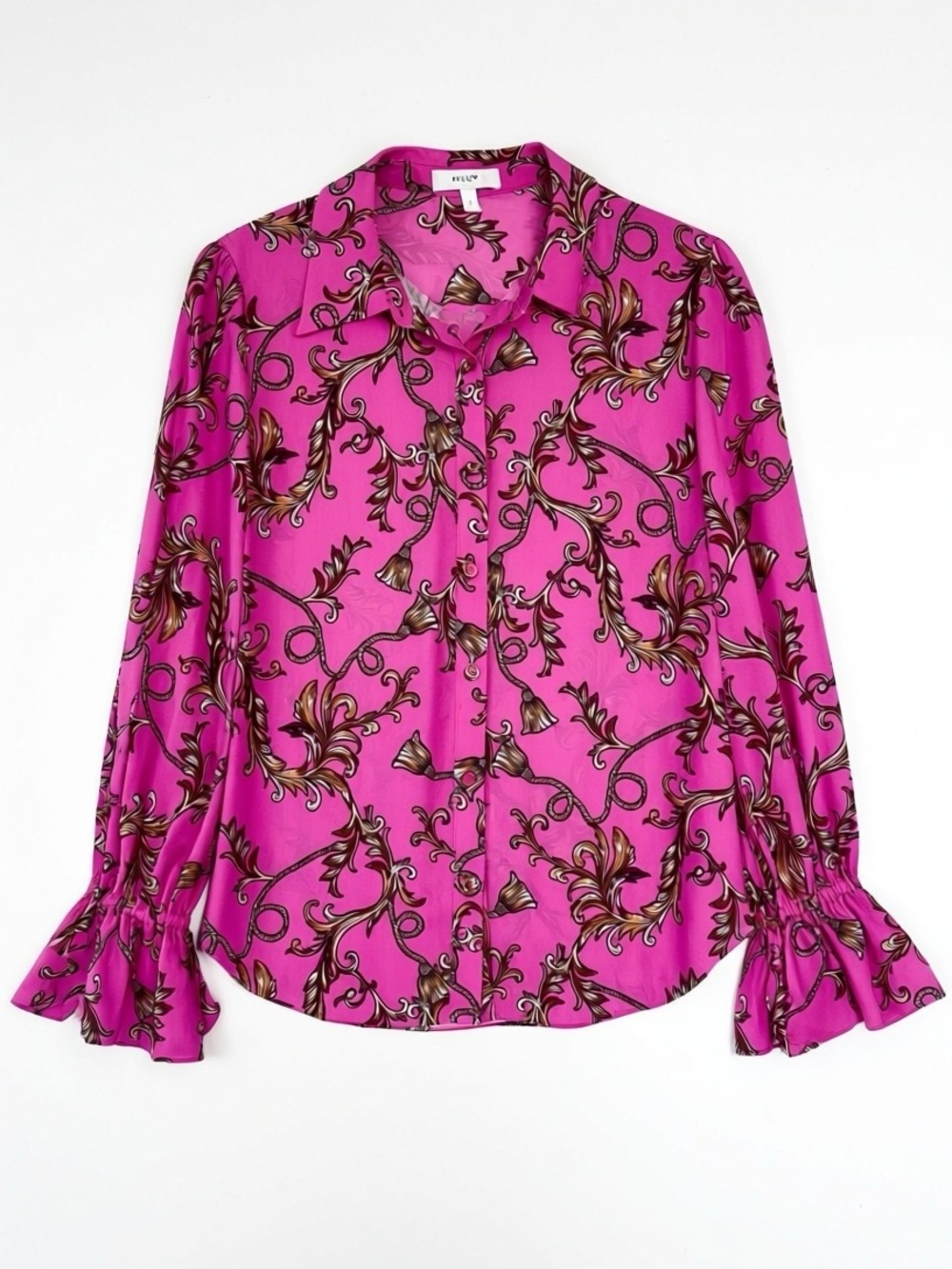 Milly Pink Floral-Scroll Button-Up Blouse